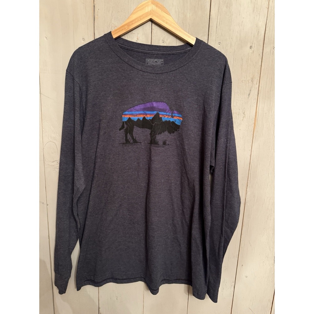 Patagonia Shirt Mens Large Blue Gray‎ Buffalo Bison Heather Long Sleeve